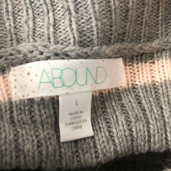 Abound Sweater Size L Gray Slouchy Neck Striped Preppy Y2K Cozy Chic Preppy - Picture 2 of 6